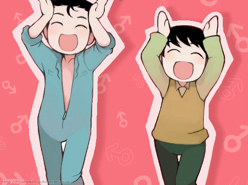 2boys, abe_takakazu, bad_id, bad_pixiv_id, caramelldansen, kenko, kuso_miso_technique, male_focus