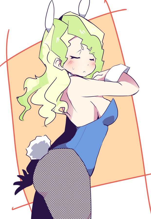 1girl, animal_ears, ass, blush, breasts, closed_eyes, diana_cavendish, fake_animal_ears