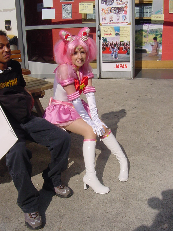 1girl, bishoujo_senshi_sailor_moon, bishoujo_senshi_sailor_moon_sailor_stars, boots, bulge, chibi_usa, cone_hair_bun, cosplay