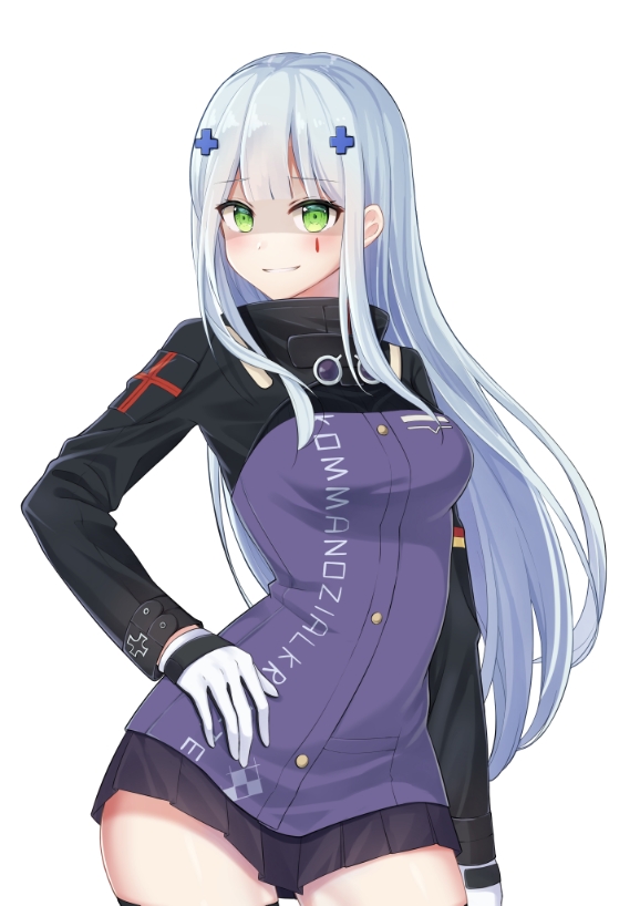 1girl, black_jacket, black_skirt, blunt_bangs, breasts, commentary_request, cowboy_shot, facial_mark