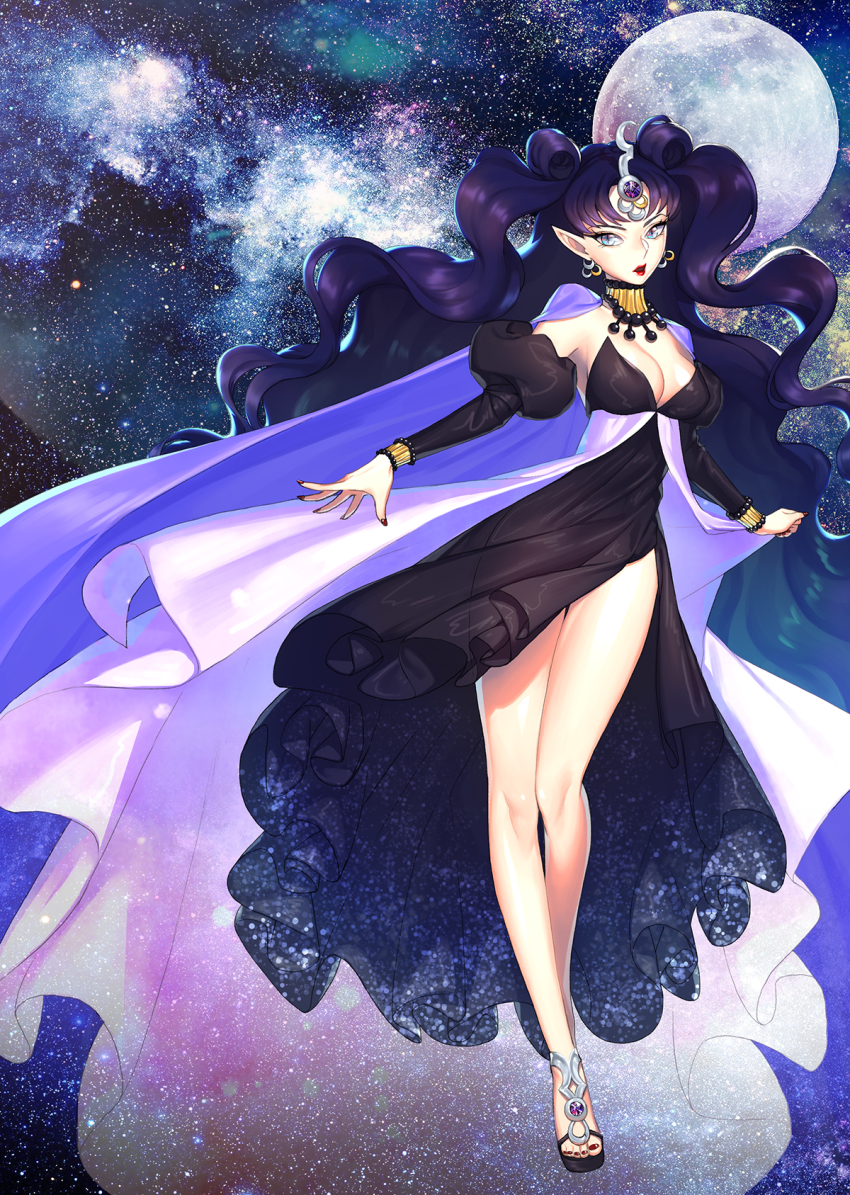 1girl, bishoujo_senshi_sailor_moon, bishoujo_senshi_sailor_moon_supers, black_hair, breasts, cleavage, collar, crescent