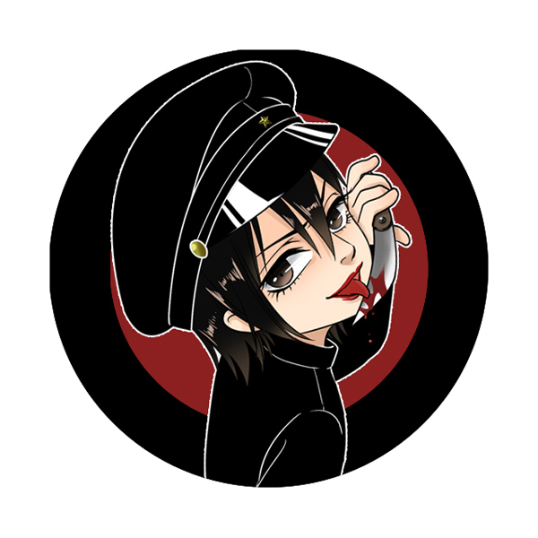 1boy, blood, bloody_knife, gakuran, gakuseibou, hat, jaibo_(litchi_hikari_club), knife, licking, licking_blade, licking_weapon, lips, litchi_hikari_club, looking_at_viewer, looking_back, male_focus, maplec62, school_uniform, solo, weapon