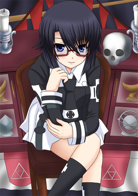00s, asura_cryin', bad_id, bad_pixiv_id, blue_eyes, candle, glasses, kurosaki_shuri