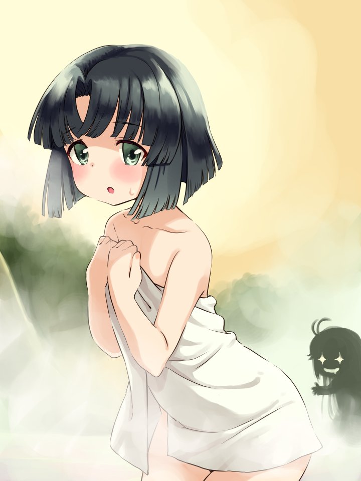 +_+, 2girls, black_hair, blush, child, cowboy_shot, female_pervert, flat_chest