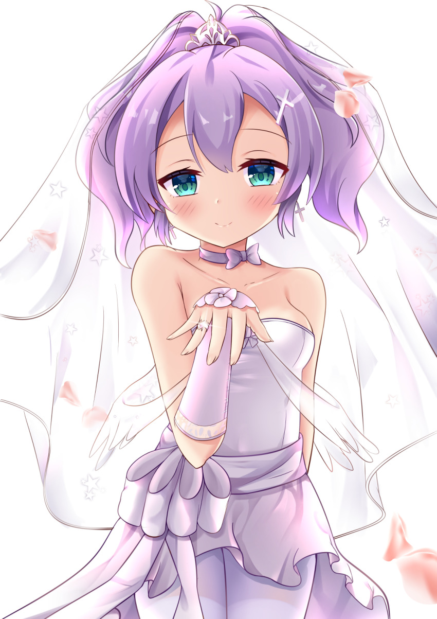 1girl, azur_lane, bare_shoulders, blush, bridal_veil, choker, closed_mouth, collarbone