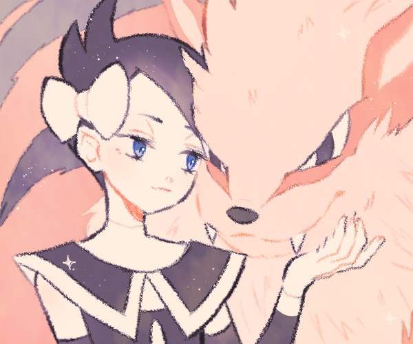 1girl, arcanine, black_hair, gen_1_pokemon, gothic_lolita, lolita_fashion, marley_(pokemon), nintendo