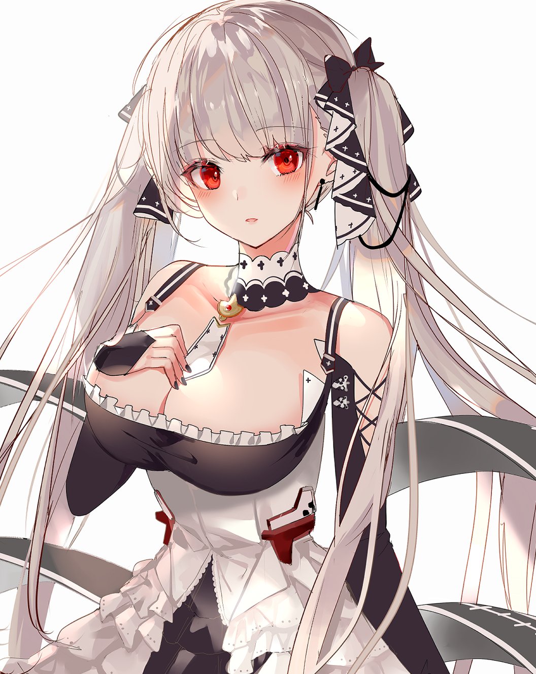 1girl, azur_lane, blush, breasts, bridal_gauntlets, chiemo_(xcem), cleavage, collar