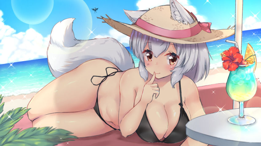 2girls, alternate_costume, animal_ears, beach, beach_umbrella, belly, bikini, bird_wings