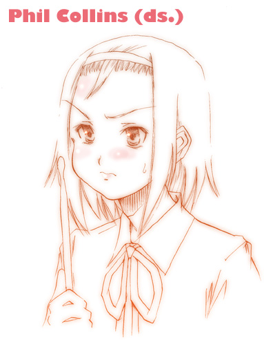 1girl, drumsticks, female_focus, k-on!, lowres, monochrome, p.i.l., parody