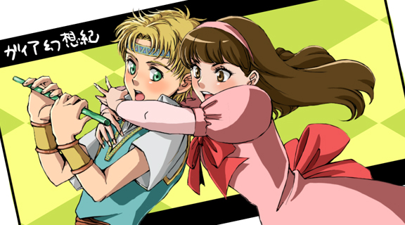 1boy, 1girl, :o, aya_tiyo, blonde_hair, blush, bow, bracelet