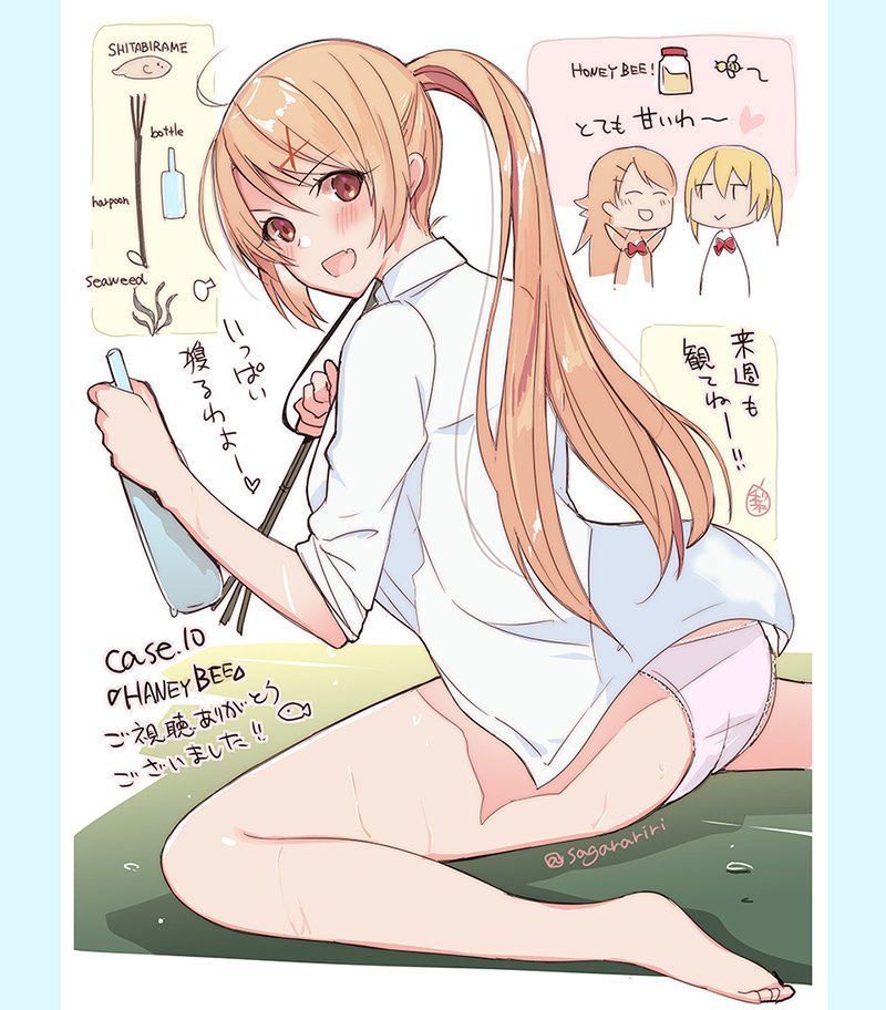 2girls, ass, barefoot, blonde_hair, blush, bow, bowtie, brown_eyes