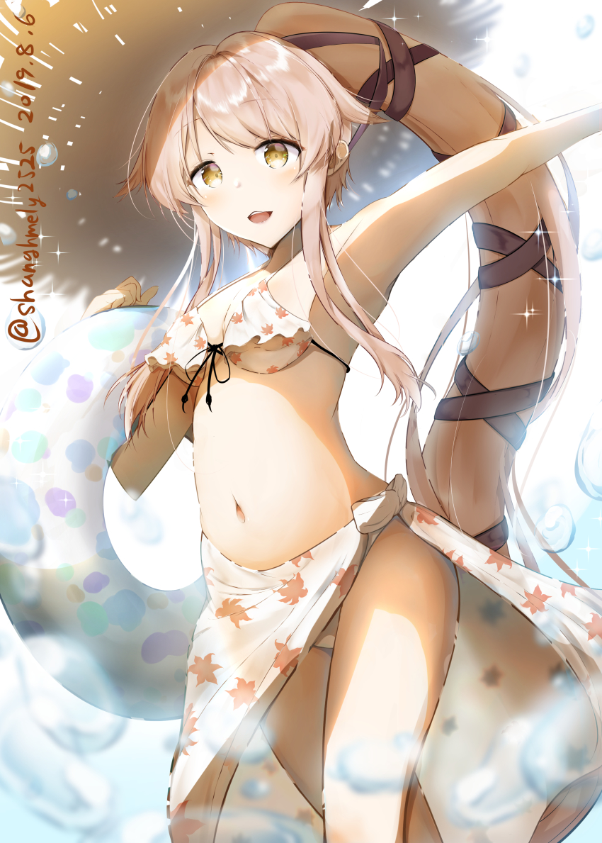 1girl, absurdres, alternate_costume, artist_name, autumn_leaves, breasts, collarbone, commentary_request