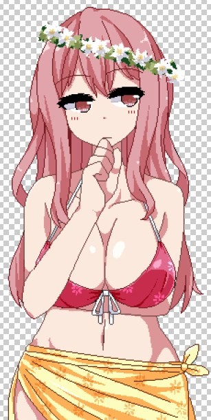 bikini, breasts, game_cg, ikeda_(kasutera), large_breasts, mizuki_(summer_memories), pink_hair, pixel_art