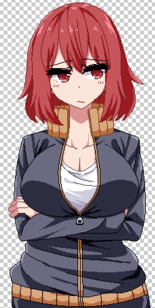 breasts, cleavage, game_cg, ikeda_(kasutera), jacket, kagami_(summer_memories), large_breasts, pixel_art