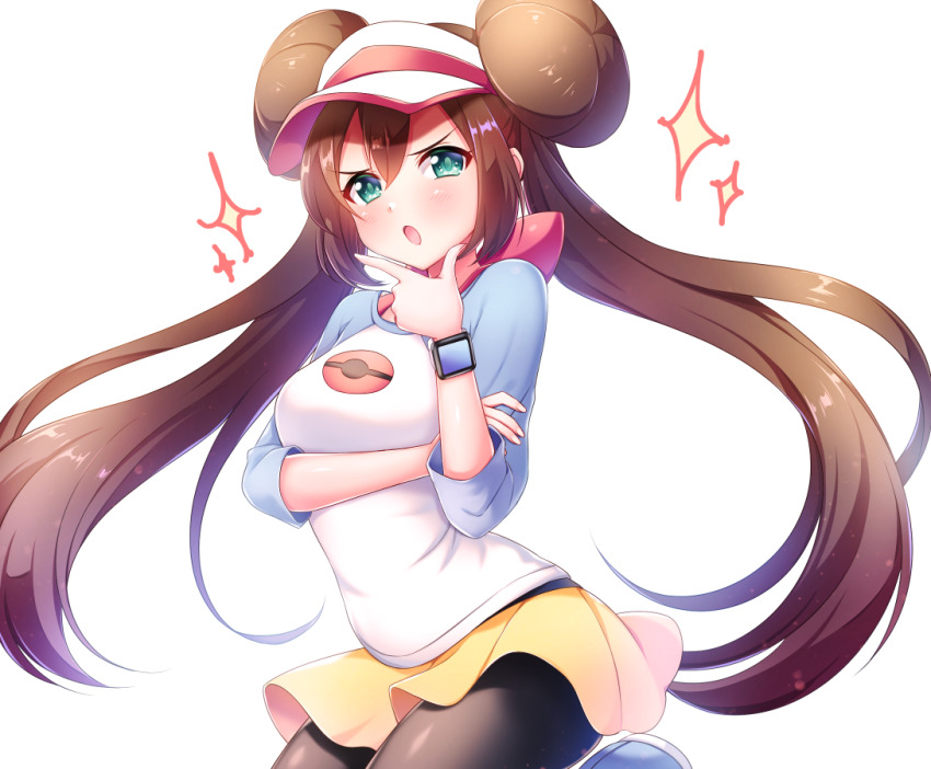 1girl, :o, black_pantyhose, blush, breasts, brown_hair, commentary_request, double_bun