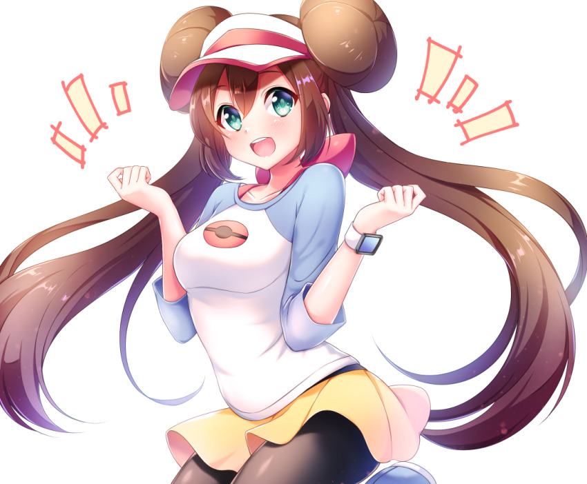 1girl, :d, black_pantyhose, blush, brown_hair, commentary_request, double_bun, female_focus