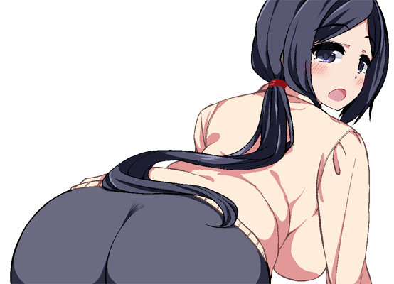 ass, bent_over, breasts, game_cg, ikeda_(kasutera), large_breasts, miyuki_(summer_memories), ponytail, skirt, summer_memories, surprised