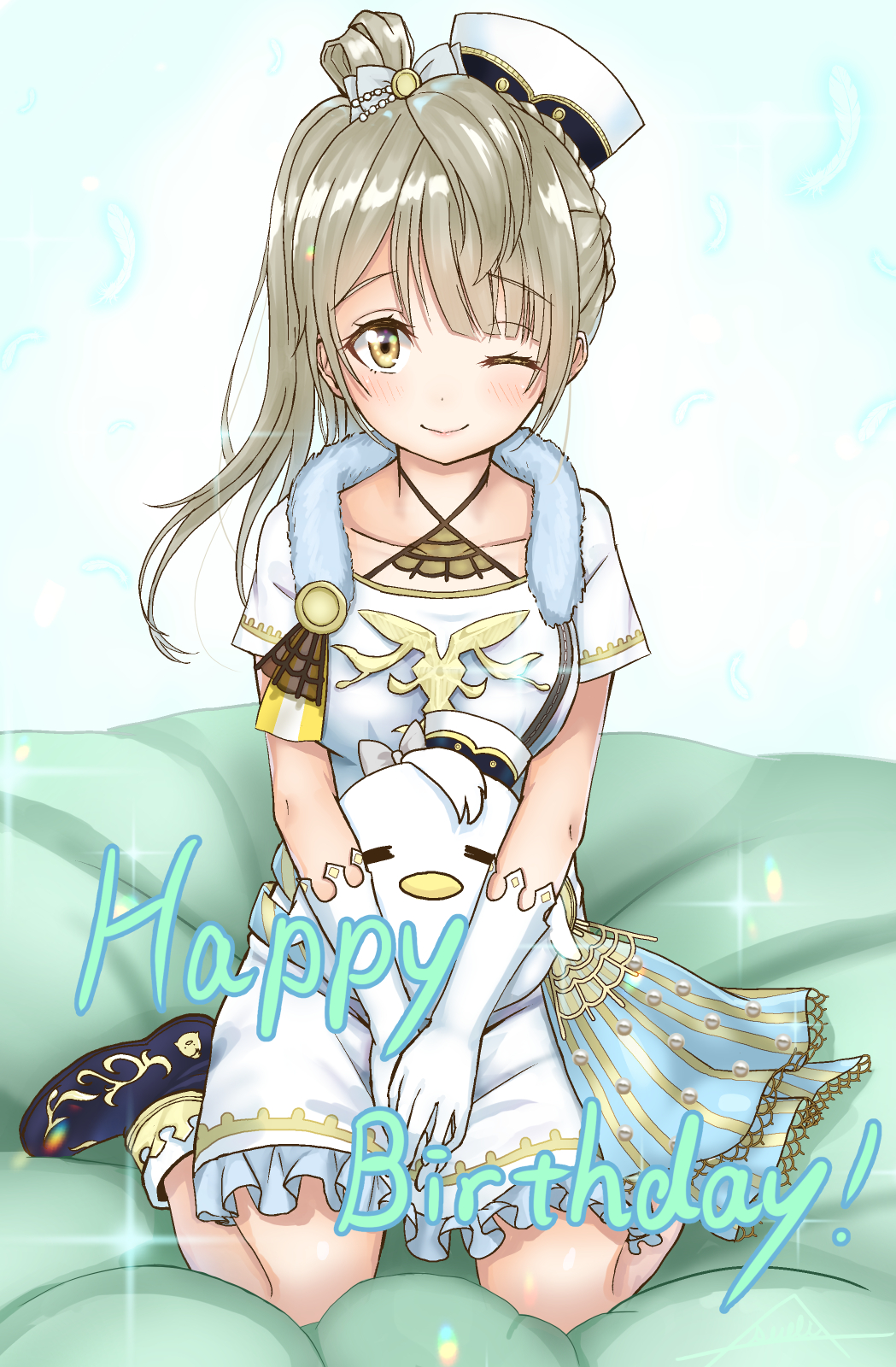 1girl, alternate_hairstyle, artist_name, artist_request, asueli_ex, bird, blush, bow