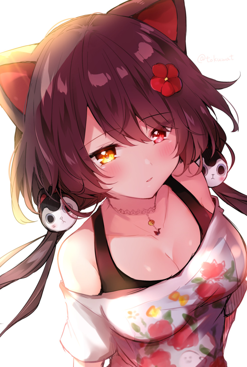 1girl, absurdres, animal_ears, backlighting, bell, blush, breasts, brown_eyes