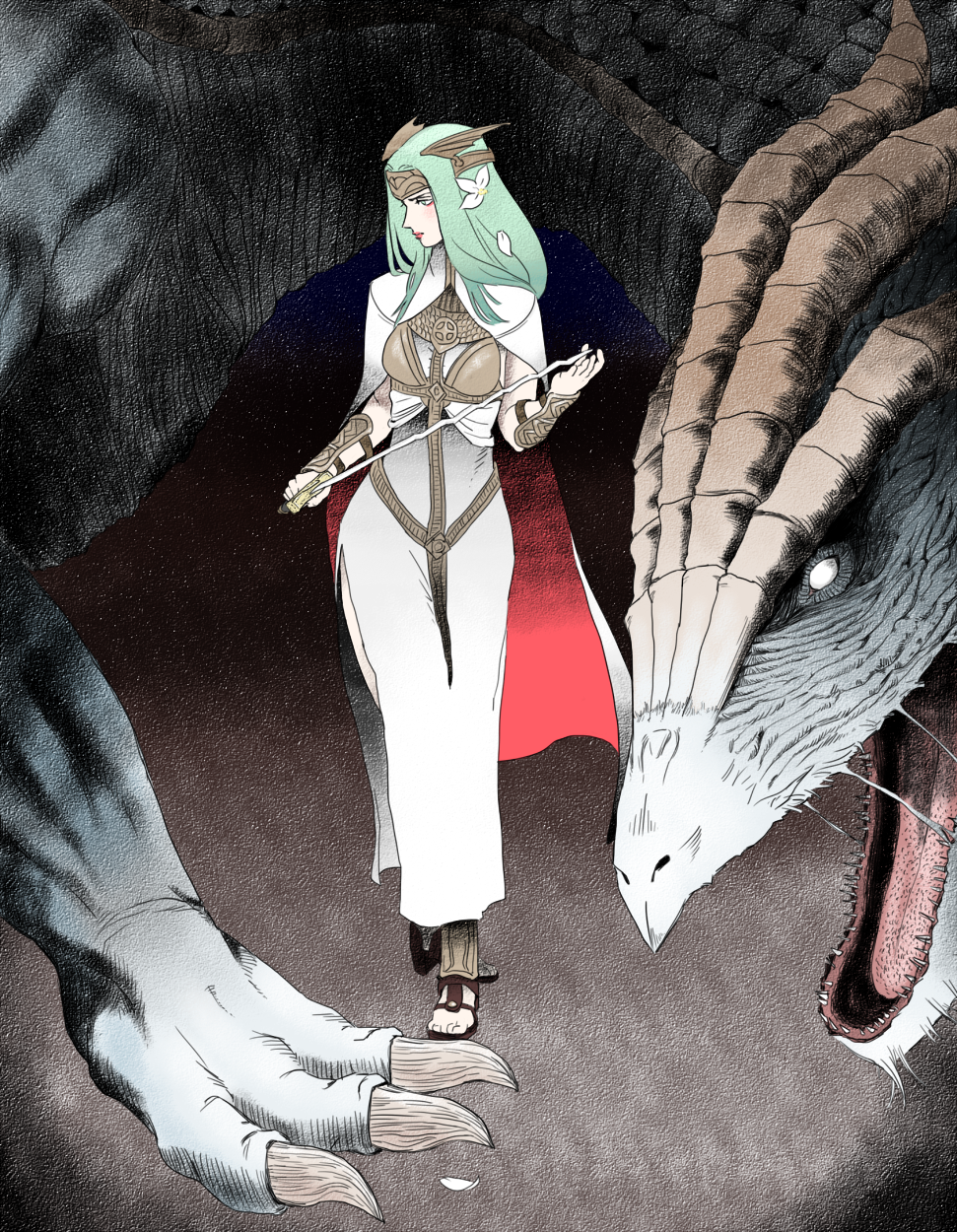 1girl, armor, breastplate, cape, dragon, fangs, female_focus, fire_emblem