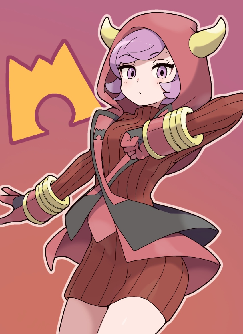 1girl, blush, breasts, brown_background, closed_mouth, courtney_(pokemon), cowboy_shot, dress