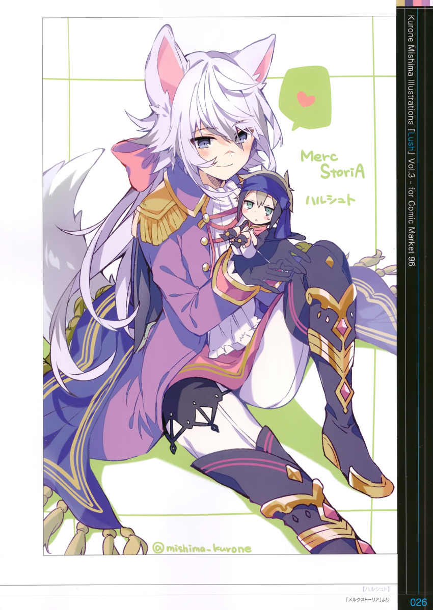 absurdres, animal_ears, boots, cat, cat_ears, cat_tail, grey_eyes, harushuto