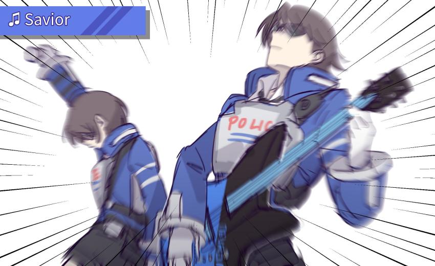 1boy, 1girl, astral_chain, brother_and_sister, brown_hair, closed_mouth, emphasis_lines, glasses