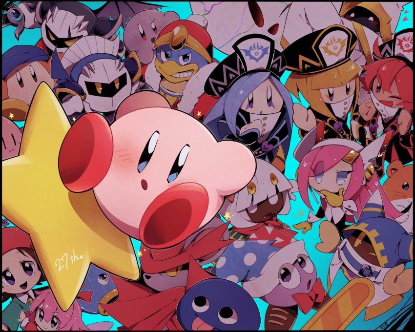6+girls, adeleine, bandana_waddle_dee, blunt_bangs, coo_(kirby), dark_meta_knight, daroach, everyone