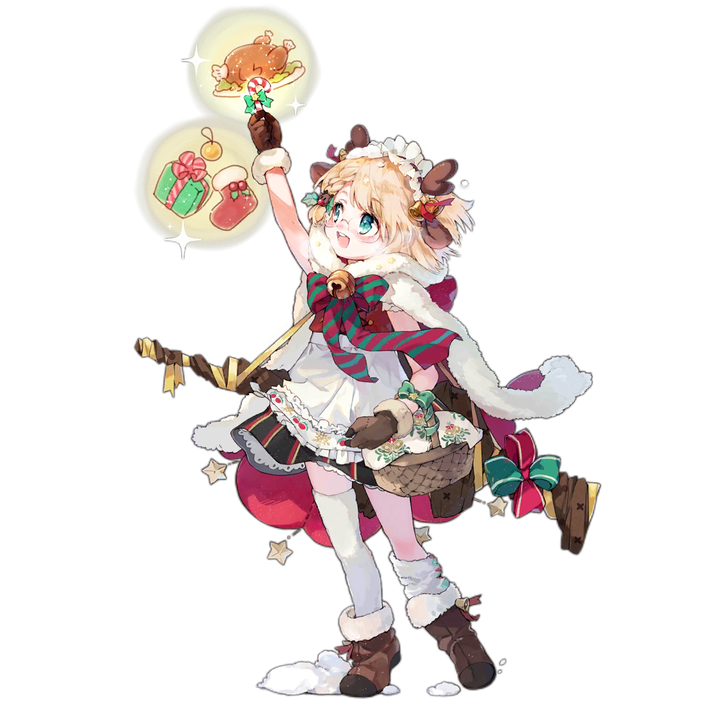 1girl, apron, assault_rifle, basket, bell, blonde_hair, blue_eyes, blush