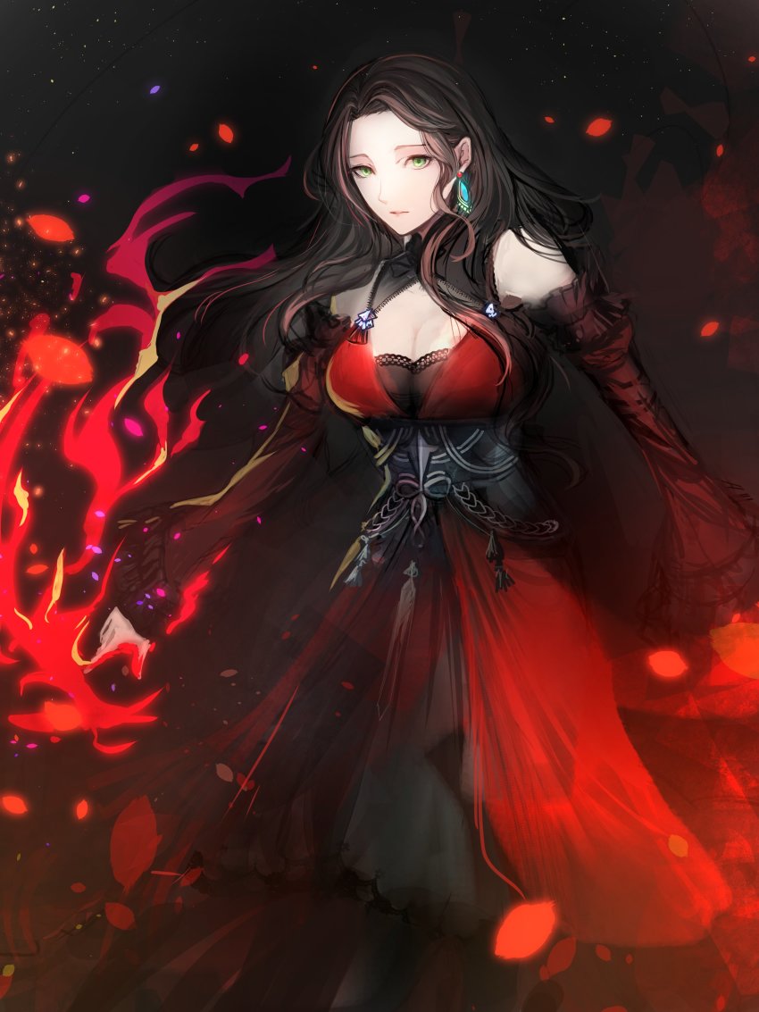 1girl, absurdres, breasts, brown_hair, cleavage, corset, dorothea_arnault, dorothea_arnault_(timeskip)