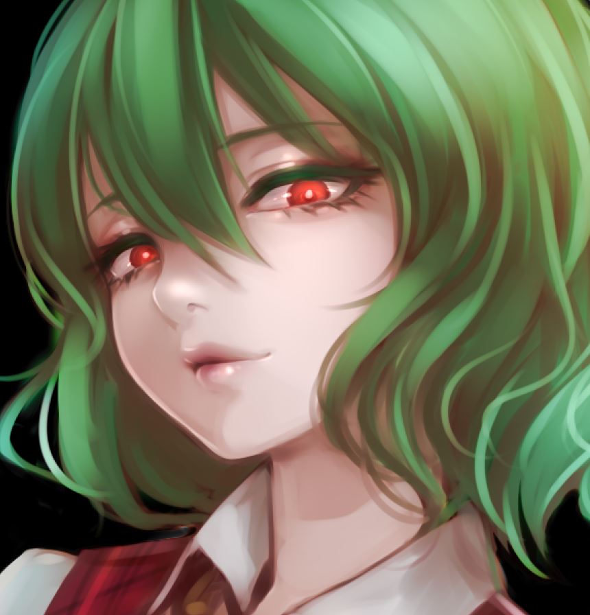 1girl, black_background, bright_pupils, close-up, collared_shirt, colored_eyelashes, eyelashes, eyeshadow