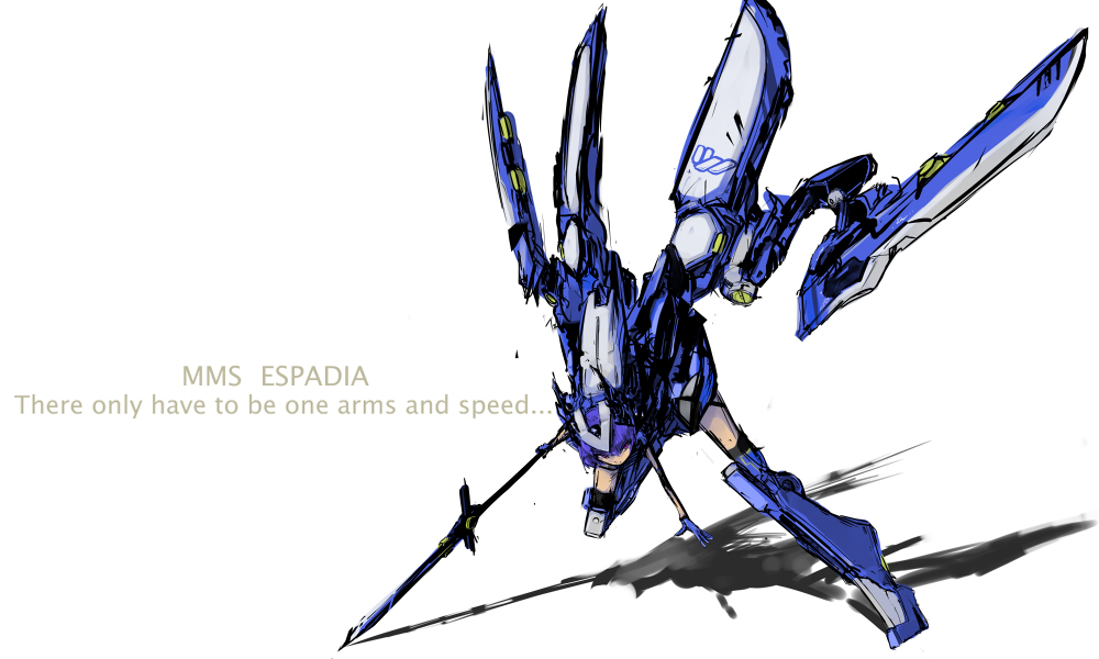 10s, 1girl, busou_shinki, espadia, female_focus, full_body, mecha, purple_hair