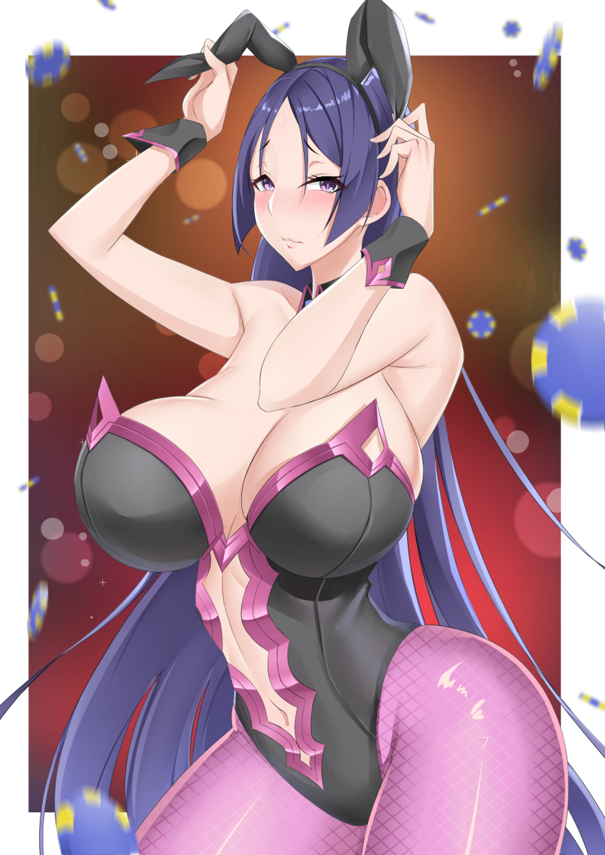 1girl, animal_ears, artoria_pendragon_(fate), artoria_pendragon_(swimsuit_ruler)_(fate), artoria_pendragon_(swimsuit_ruler)_(fate)_(cosplay), breasts, ckros-15, clothing_cutout