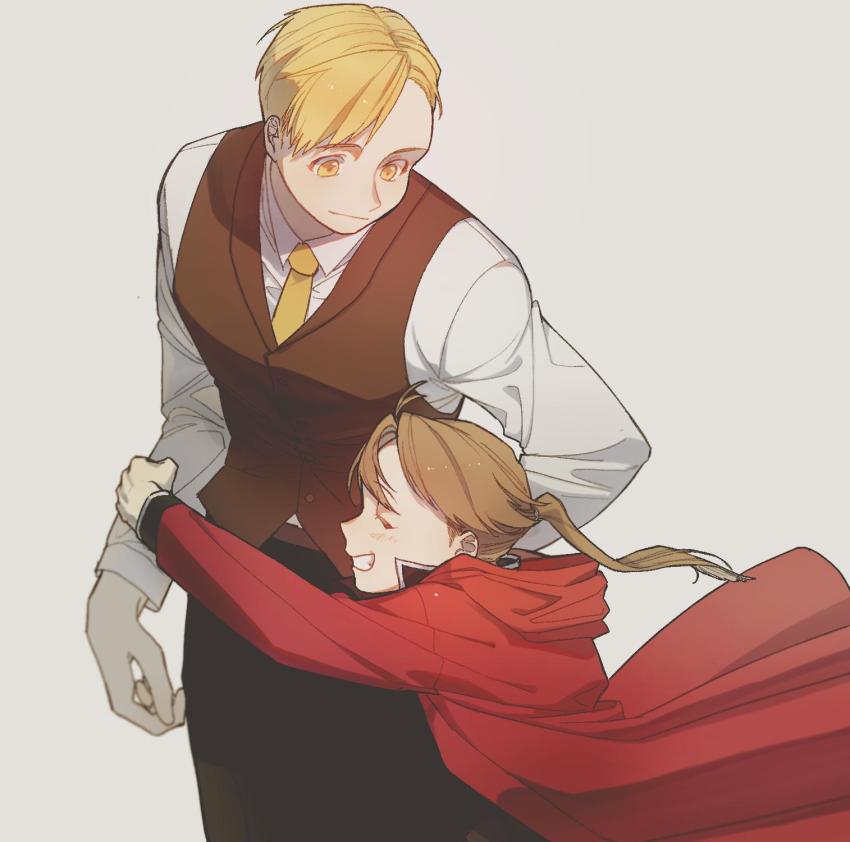 2boys, :d, ^_^, age_difference, alphonse_elric, arms_at_sides, black_pants, blonde_hair
