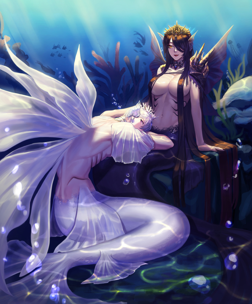 1boy, 1girl, absurdres, add_(elsword), air_bubble, ara_haan, ara_han, breasts