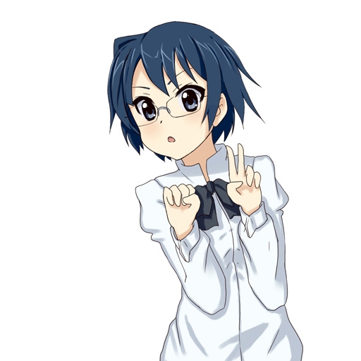 1girl, blue_eyes, blue_hair, bow, female_focus, glasses, hakamichi_shizune, k-on!