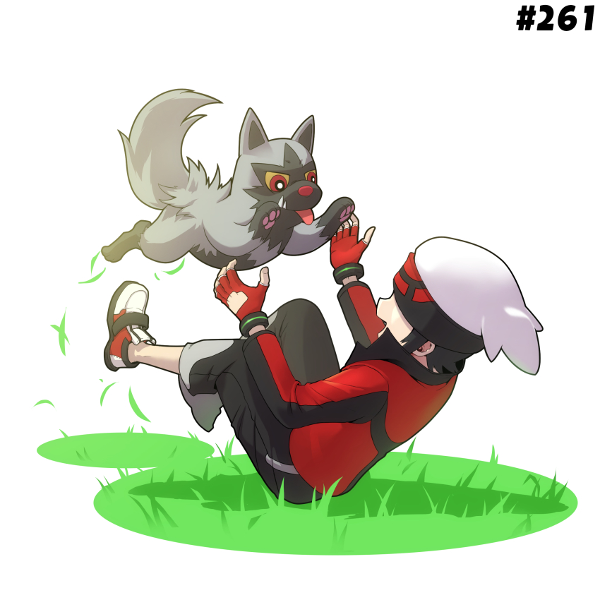 1boy, absurdres, beanie, black_hair, black_pants, brendan_(pokemon), colored_sclera, faceless