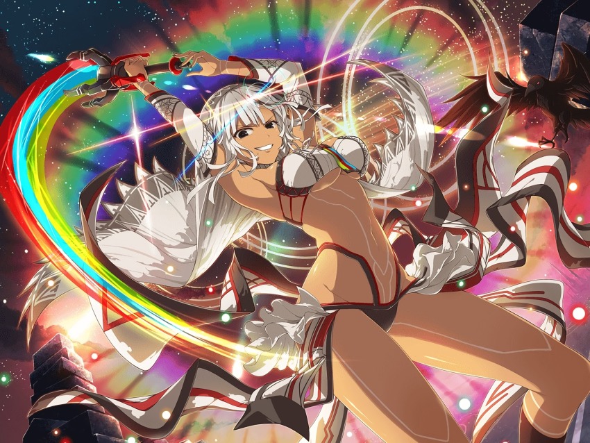altera_(fate), altera_(fate)_(cosplay), armpits, bird, block_(object), body_markings, breasts, cosplay