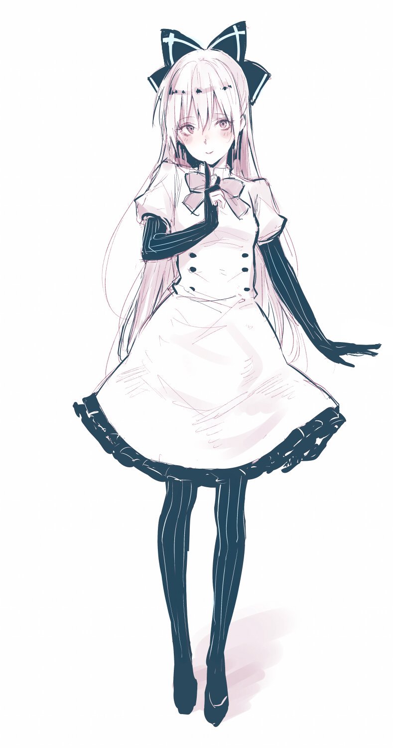 1girl, blush, bow, bowtie, breasts, buttons, dress, female_focus