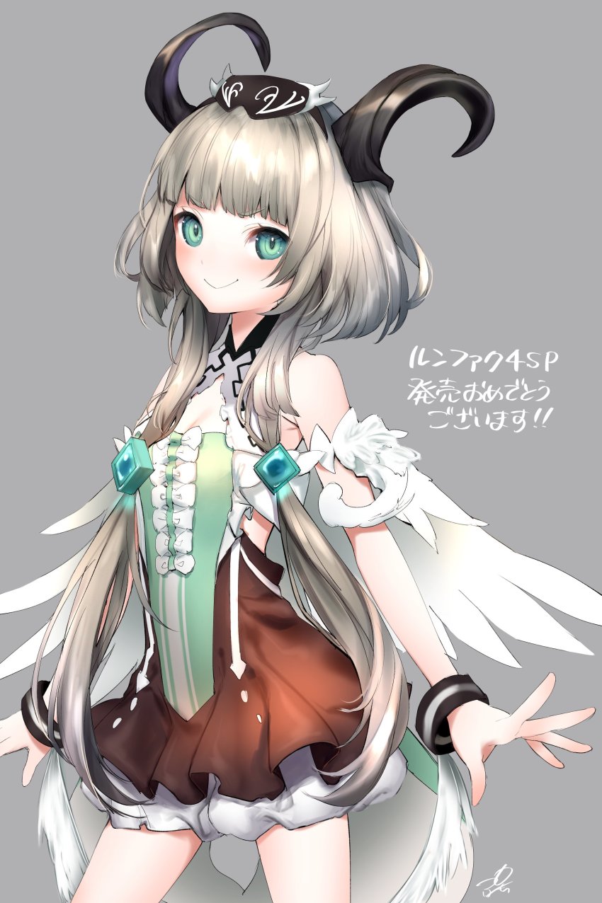 1girl, absurdres, closed_mouth, dragon_girl, dragon_horns, dress, female_focus, grey_background