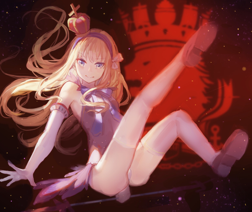 1girl, azur_lane, bare_shoulders, bekko, blonde_hair, blue_eyes, bow, crown