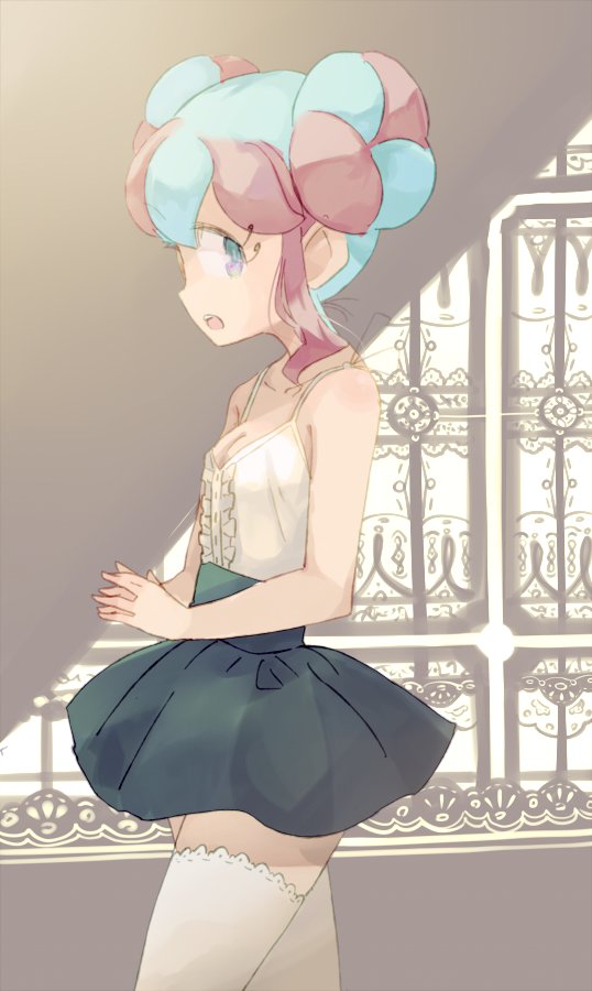 1girl, aikatsu!, aikatsu!_(series), aikatsu_stars!, black_skirt, blue_hair, breasts, double_bun