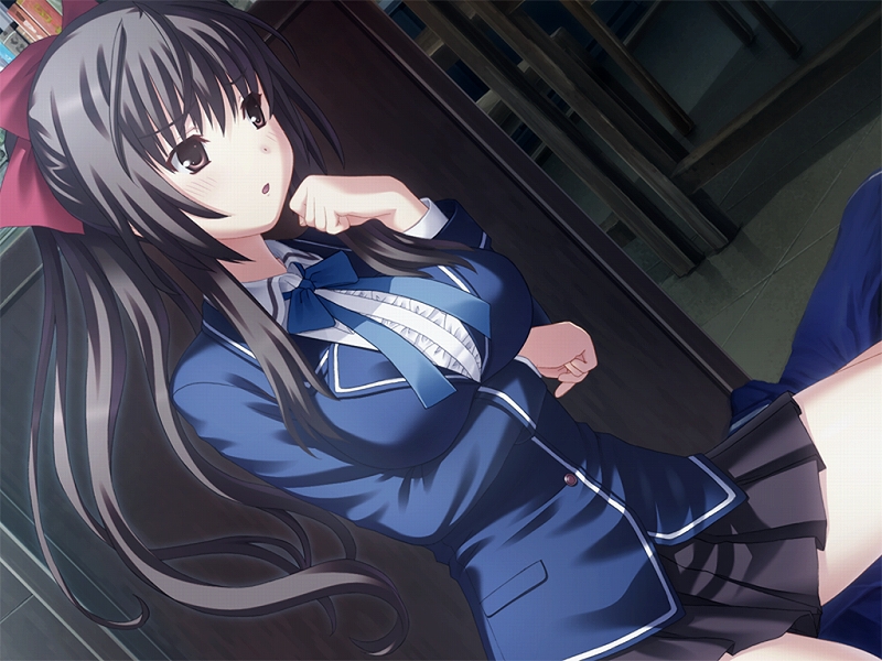 black_hair, breasts, frills, hair_ribbon, large_breasts, long_hair, morinaga_yukari, necktie