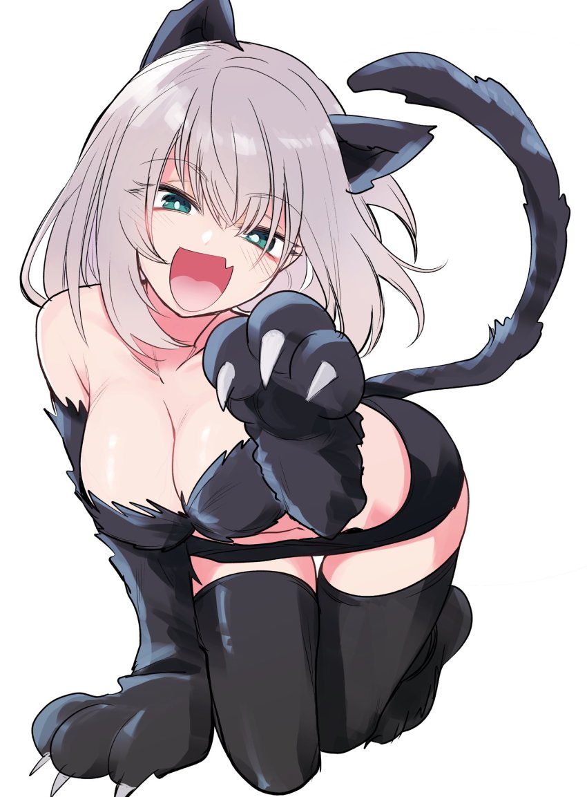1girl, animal_ears, azu_(azu401), breasts, cat_ears, cat_girl, cat_tail, cleavage