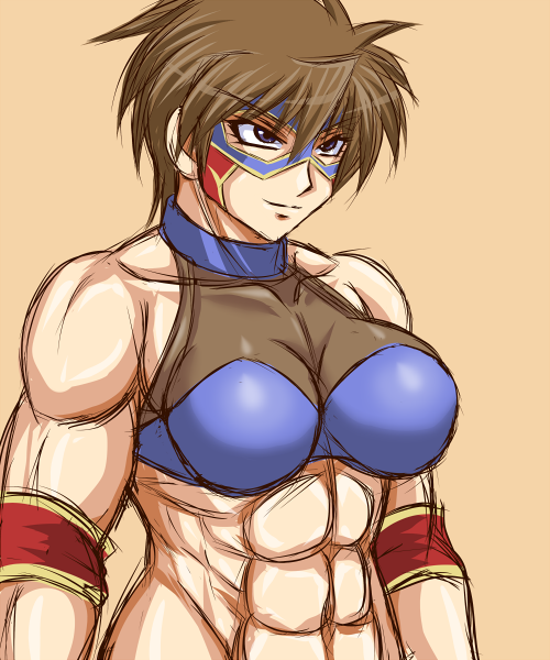 1girl, brown_hair, female_focus, muscular, original, sawatari_maki, short_hair, solo