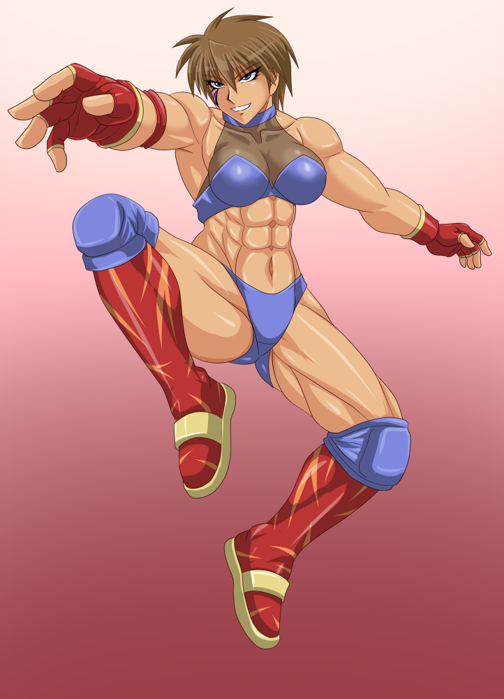 1girl, brown_hair, female_focus, muscular, original, sawatari_maki, short_hair, solo