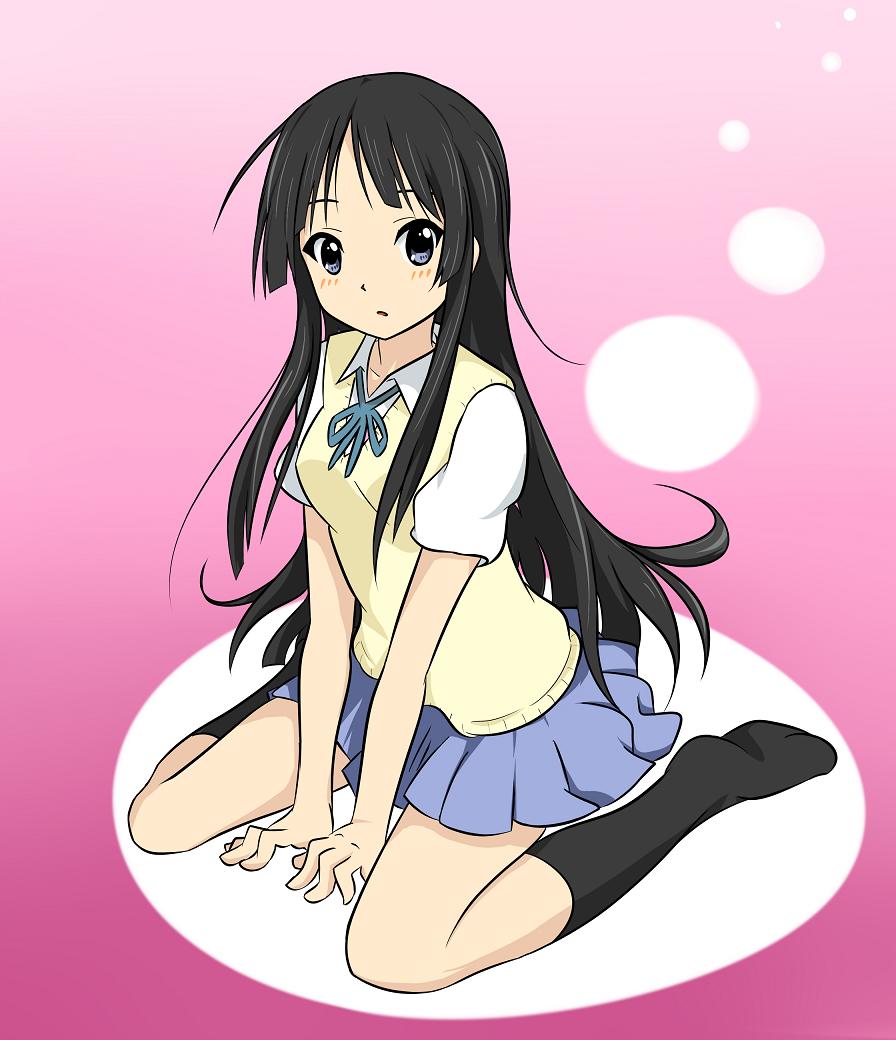 00s, 1girl, akiyama_mio, black_hair, blue_eyes, blunt_bangs, female_focus, full_body