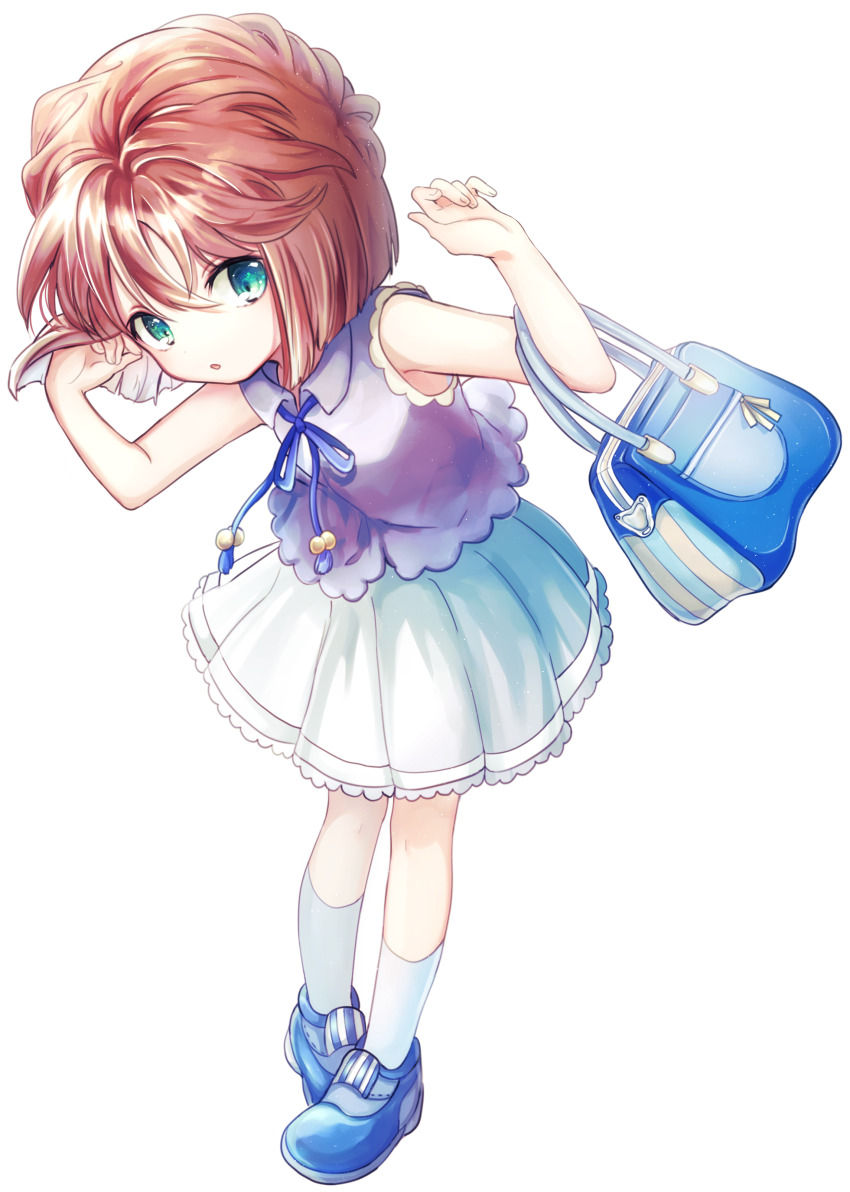 1girl, absurdres, bad_id, bad_pixiv_id, bag, blue_shoes, bob_cut, brown_hair
