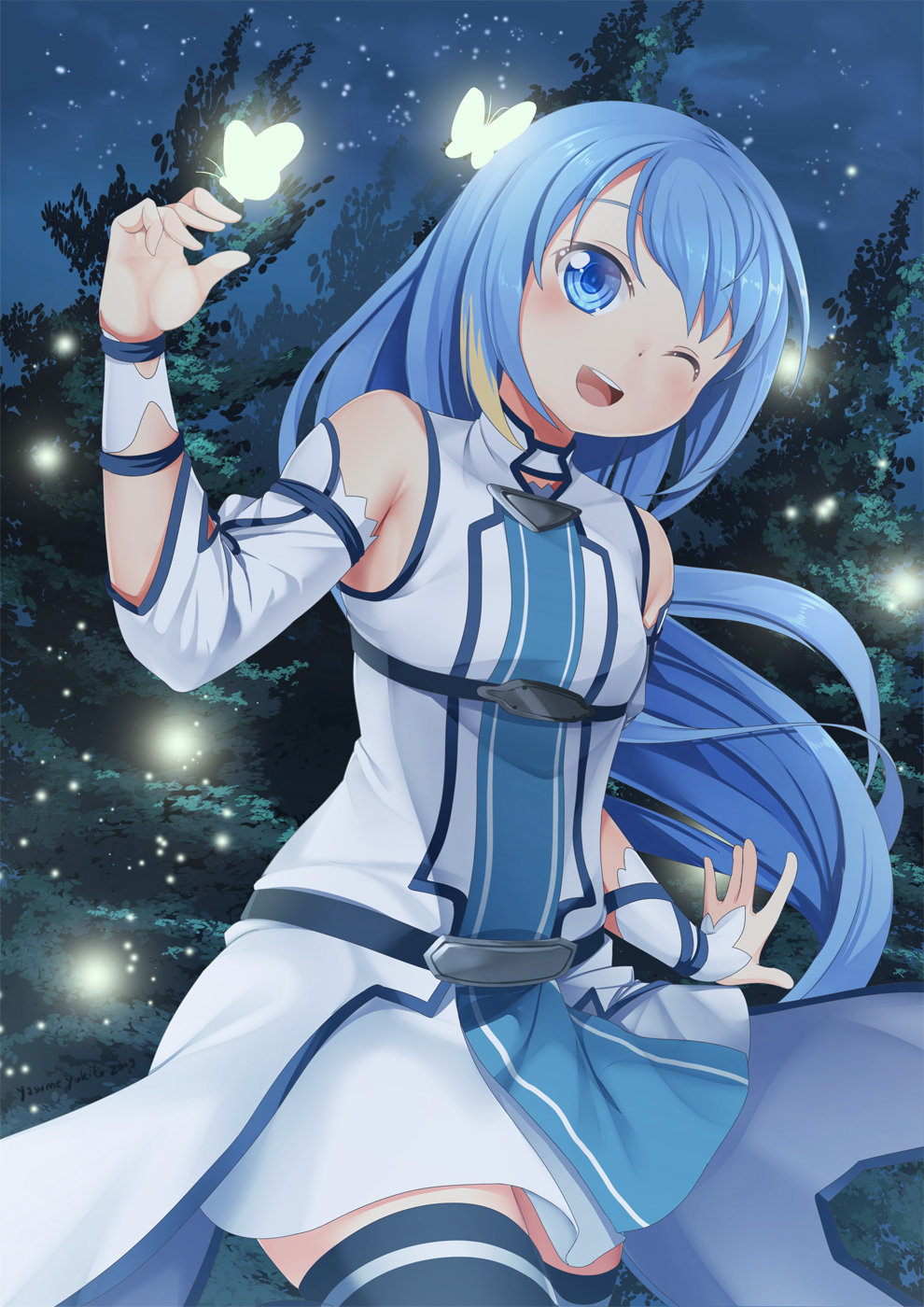 1girl, artist_name, asuna_(sao), asuna_(sao-alo), asuna_(sao-alo)_(cosplay), black_thighhighs, blue_eyes, blue_hair