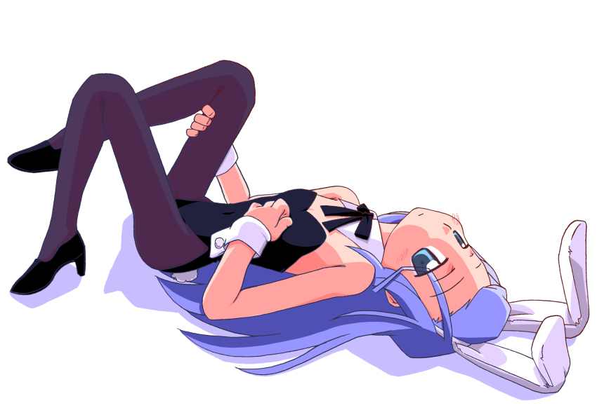 00s, animal_ears, blue_eyes, blue_hair, fake_animal_ears, hanabishi_miki, hayate_no_gotoku!, highres, long_hair, lying, pantyhose, playboy_bunny, rabbit_ears, solo, suzuuchi_yayoi